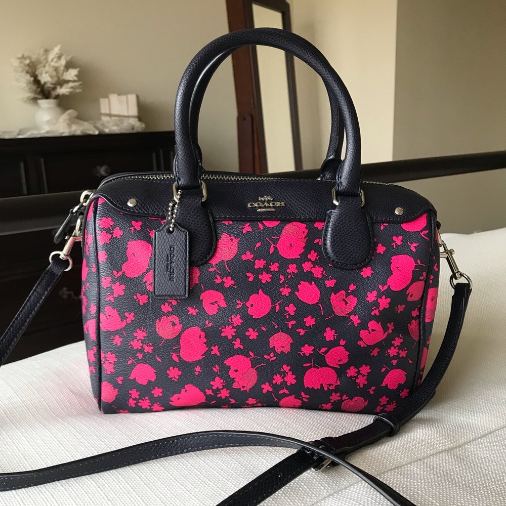 Coach Mini Bennet Prairie Calico Floral Satchel Purse, F55466, Navy / Pink - Picture 8 of 16